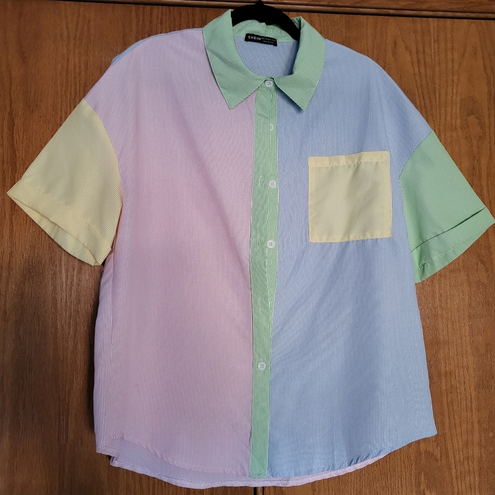 Colorblock Shein Button Down Top Size XL